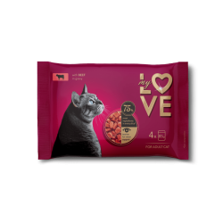 MY LOVE karma w saszetkach dla dorosłych kotów z wołowiną w sosie 4x85g